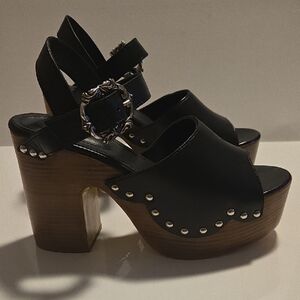 The Kooples Black Leather Mules with Silver Accents